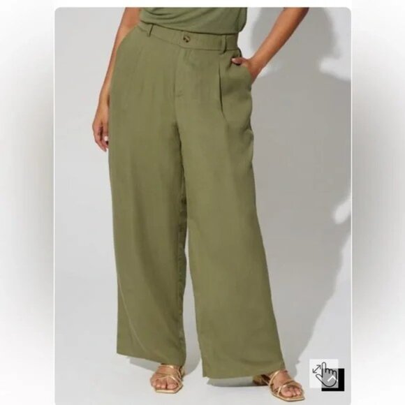 Torrid NWT Plus Size Pull-On Wide Leg Stretch Linen High-Rise Olive Pant - Picture 1 of 10